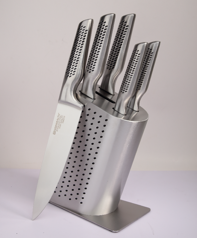 5 Pcs Hollow Handle Stainless Steel Knife Set with Stainless Steel Block- S021A