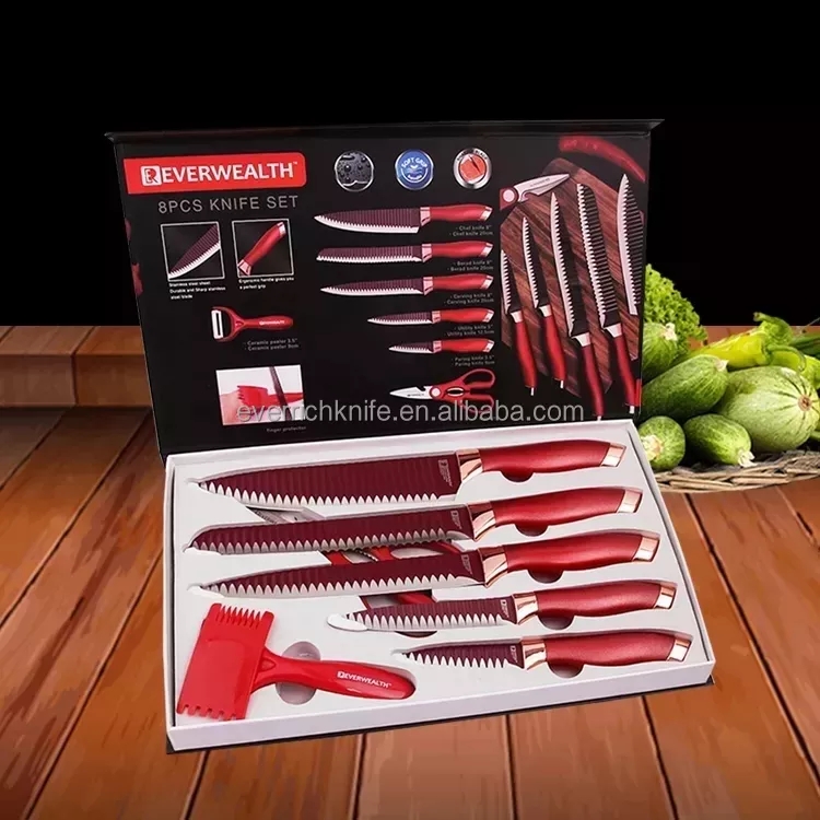 8 Pcs Red Kitchen Knife Set With Gift Box - ER-0538B