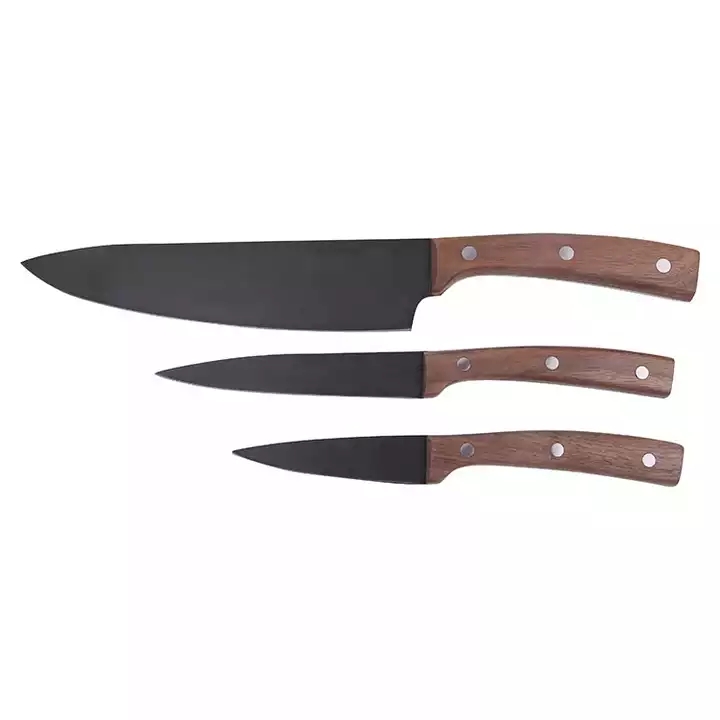 Black Oxide Coating Kitchen Knife Set With Walnut Wood Handle - SM015-L