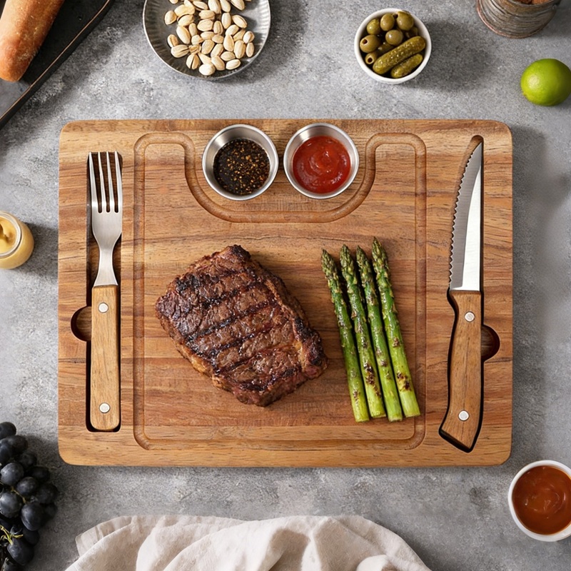 5pcs steak Knife Set with acacia cutting board