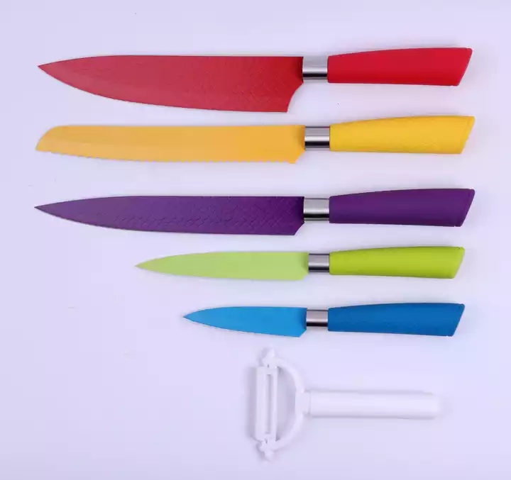 7 Pcs Colorful Stainless Steel PP+TPR Handle Kitchen Knife Set - AL-0008