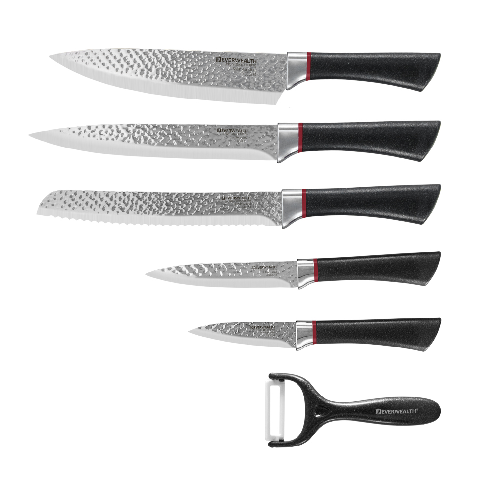 6PCS Black Plastic Handle Stainless Steel Kitchen Knife Set With Gift Box - ER-0632B