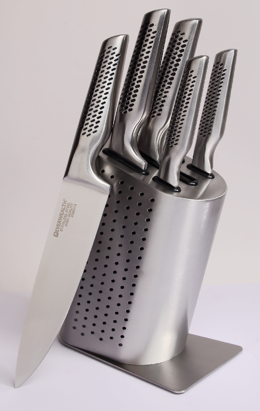 5 Pcs Hollow Handle Stainless Steel Knife Set with Stainless Steel Block- S021