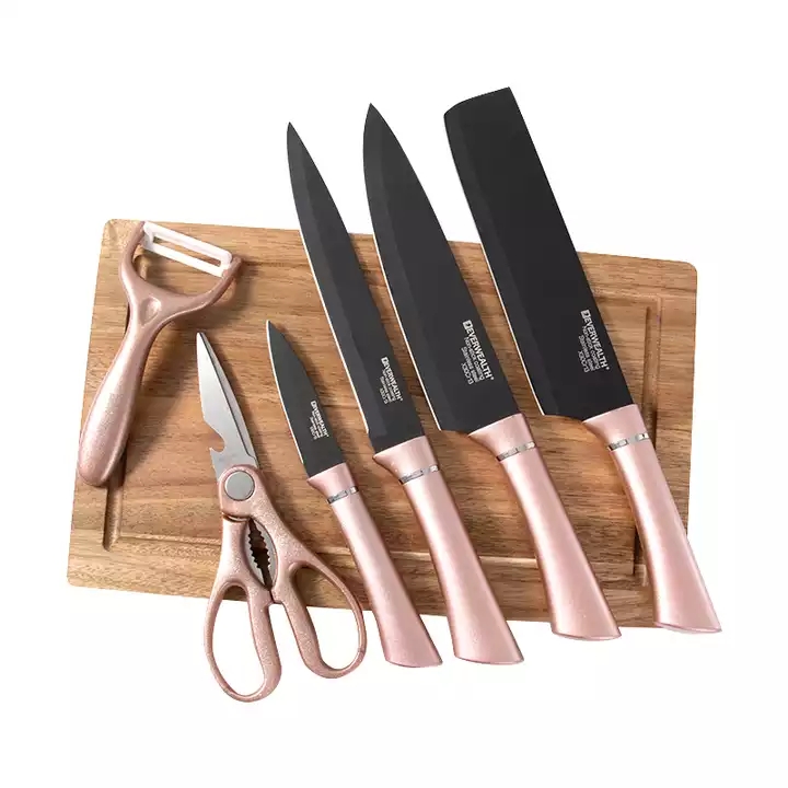 7 Pcs Stainless Steel Black Blade Knife Set With Cutting Board - ER-0628A