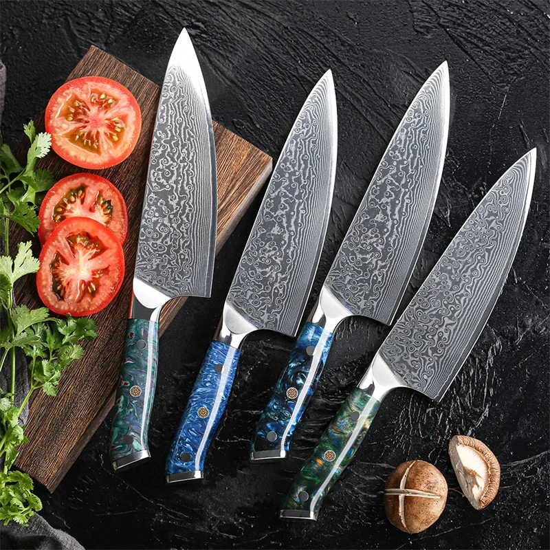 67-layer Damascus Steel Chef Knife with Resin Handle
