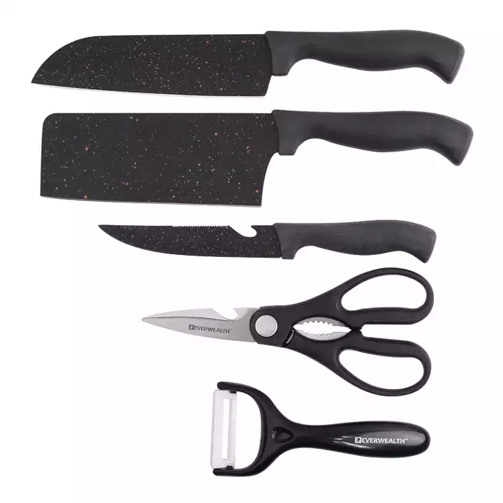 5 Pcs Wheat Straw Kitchen Knife Set With Scissors and Ceramic Peeler - P020