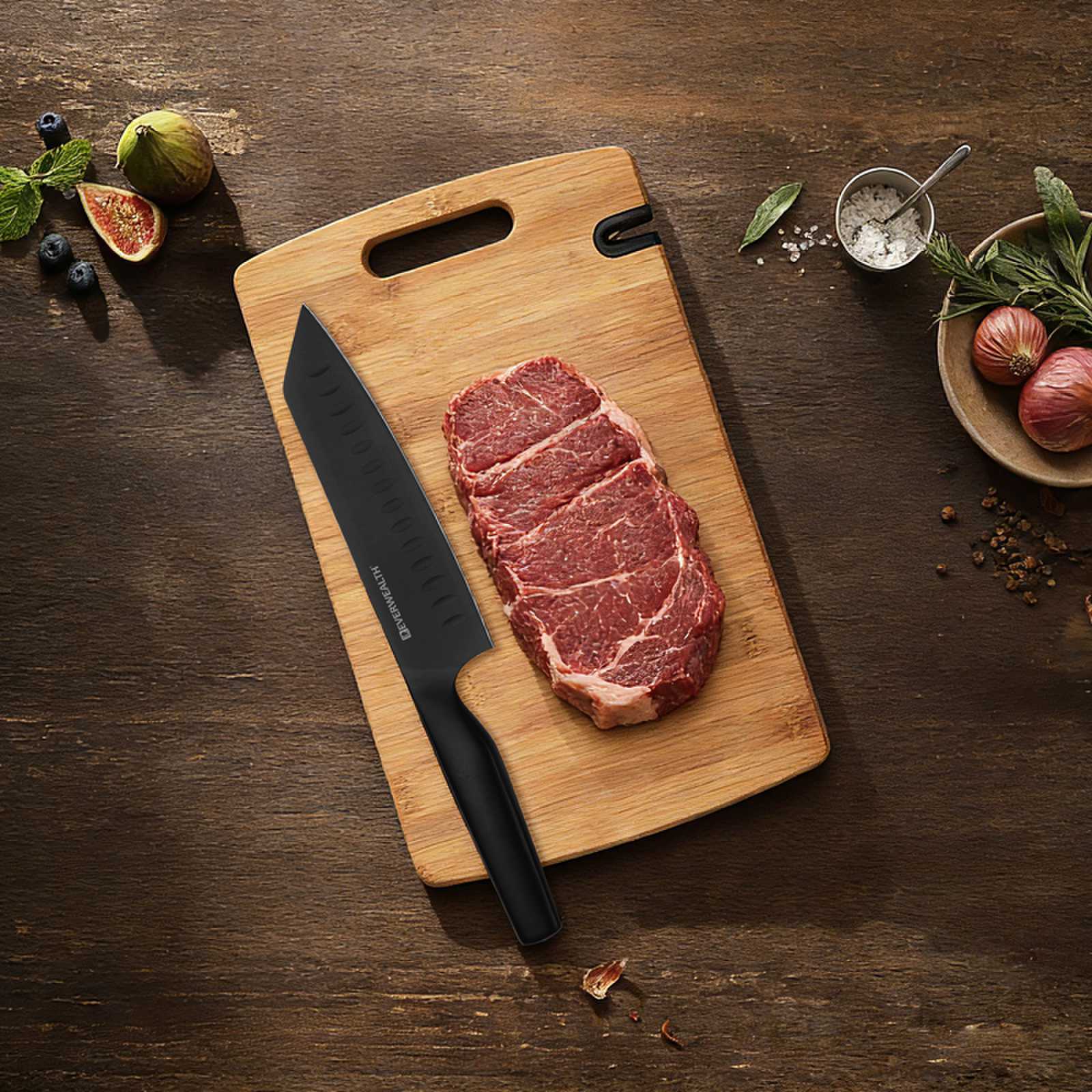 2 Pcs Black oxidation kitchen Knife Set with cutting board and build in sharpner