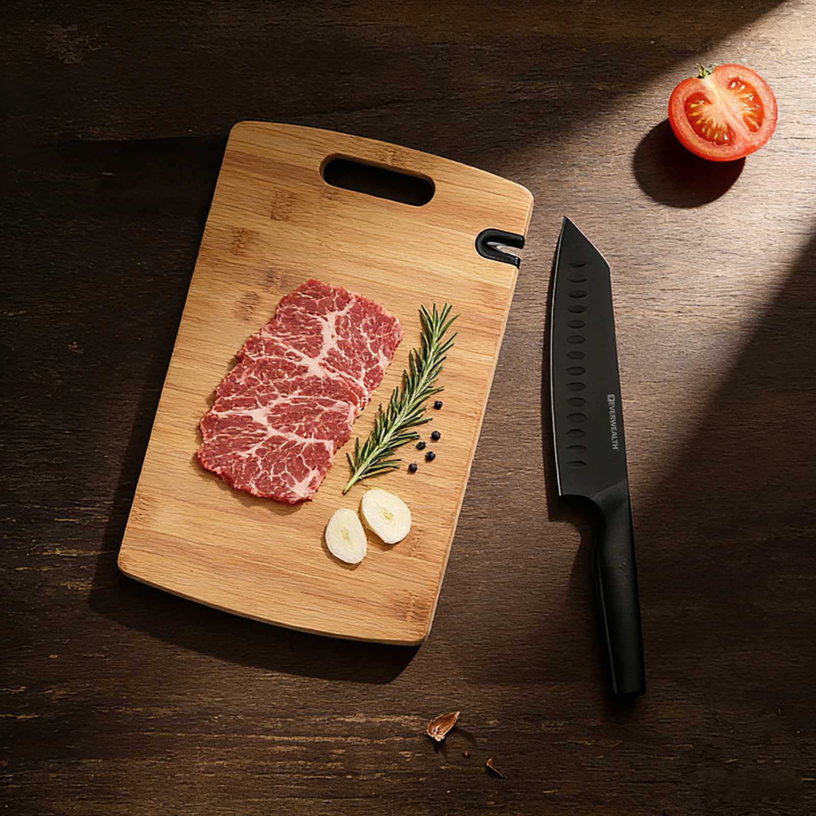 2 Pcs Black oxidation kitchen Knife Set with cutting board and build in sharpner