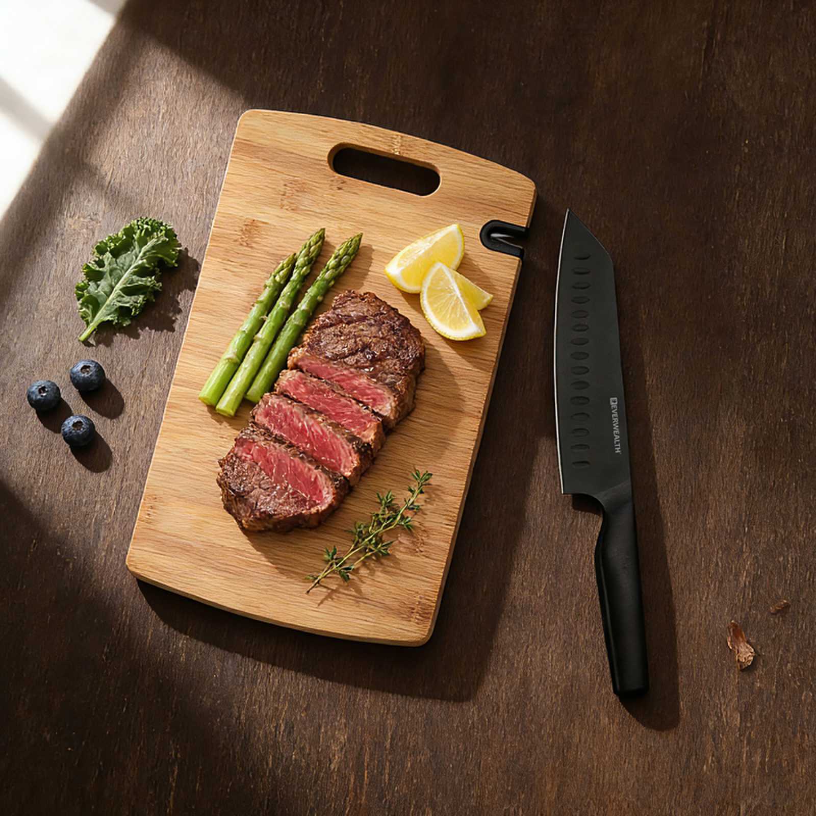 2 Pcs Black oxidation kitchen Knife Set with cutting board and build in sharpner