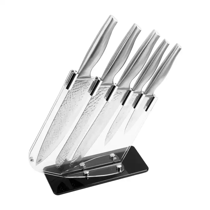 6 Pcs Hollow Handle Stainless Steel Kitchen Knife Set With Knife Block - S002