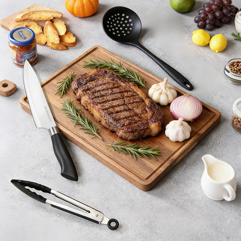 8pcs kitchen Knife Set with acacia cutting board and silicone utensils