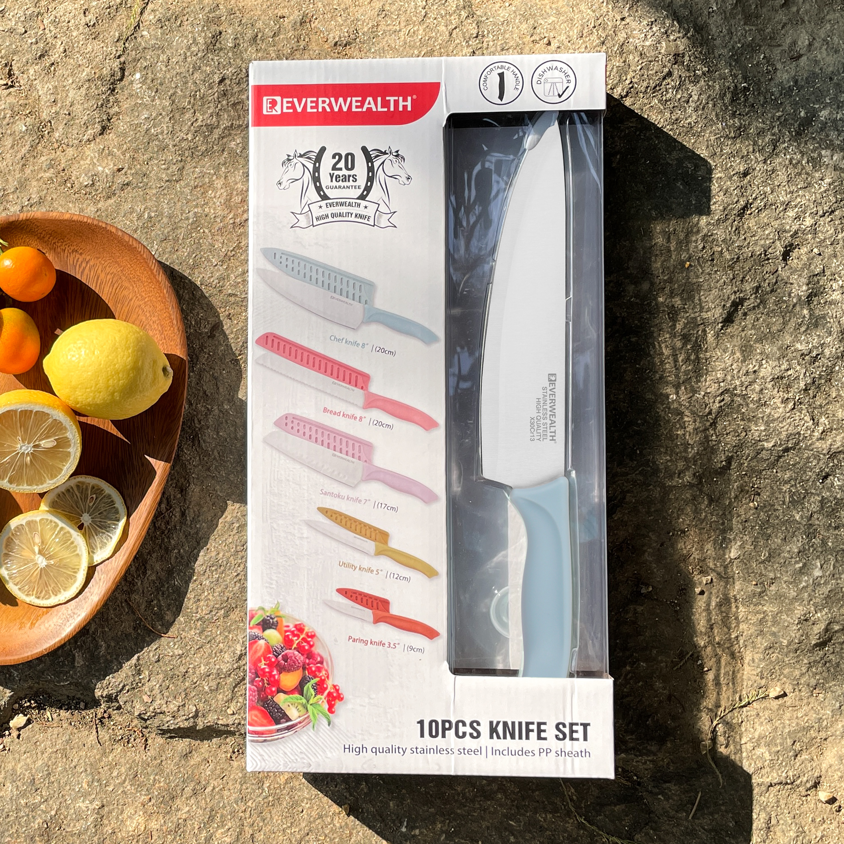 Entry-Level Stainless Steel Kitchen Knife Set Dishwasher-Safe With Plastic Sheath- P016