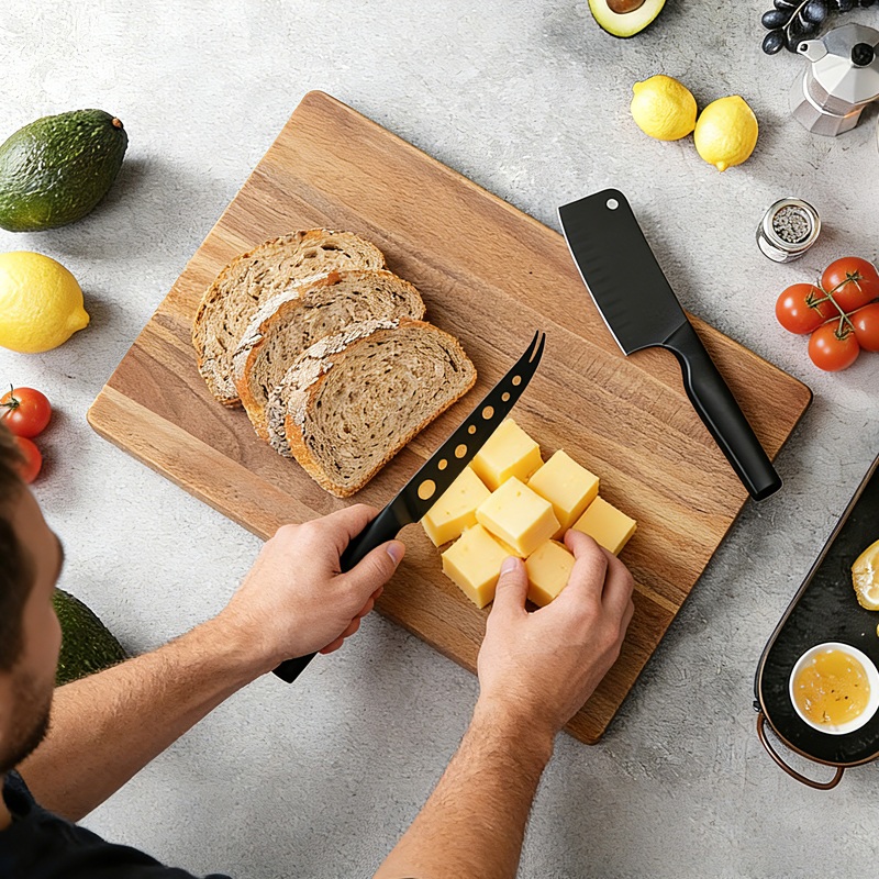 3 Pcs Black oxidation cheese Knife Set with cutting board- S023A