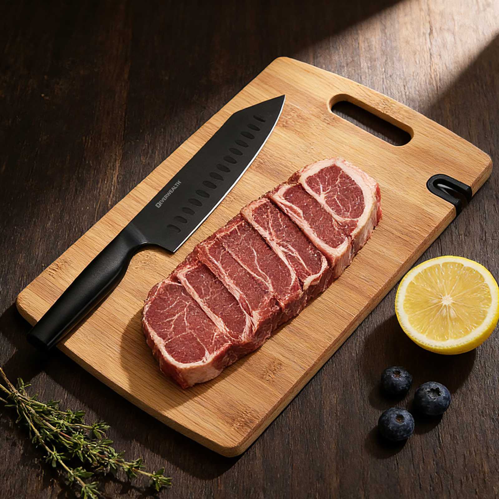 2 Pcs Black oxidation kitchen Knife Set with cutting board and build in sharpner