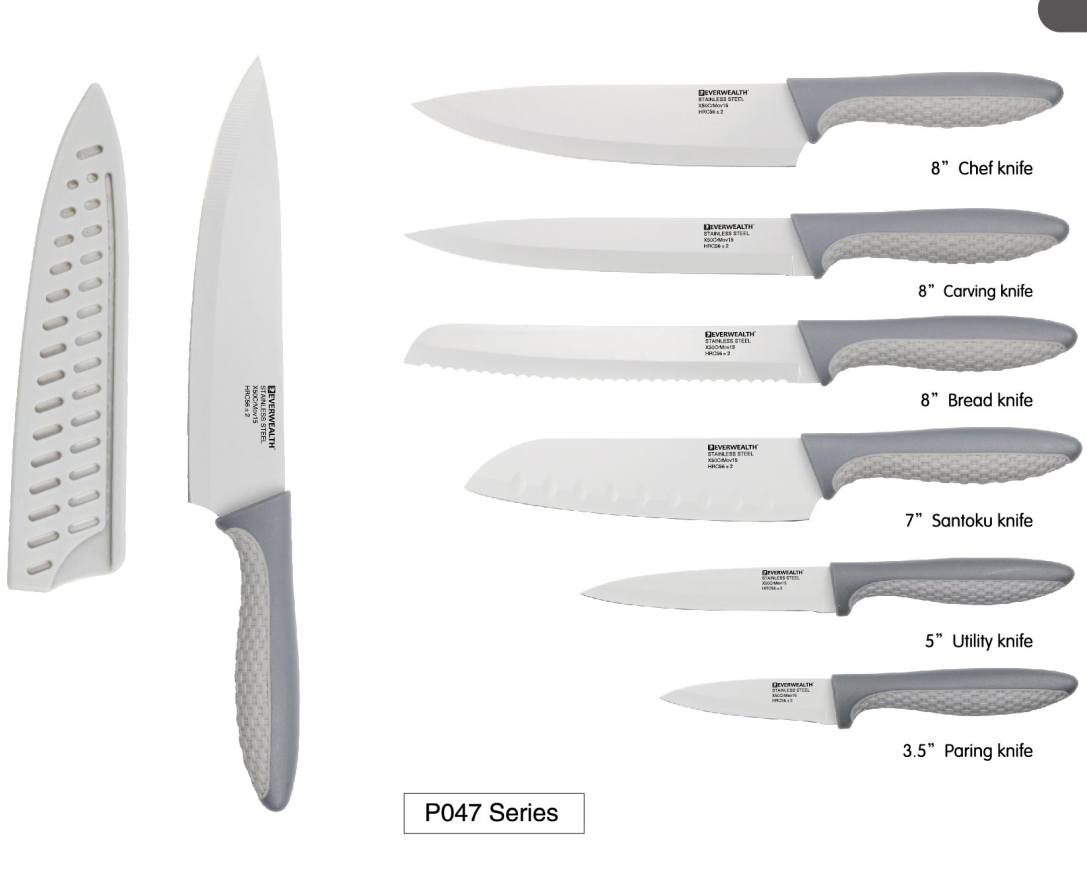 Greyish-Green Plastic Handle Non-stick Coating Stainless Steel Kitchen Knife Set - P047-2