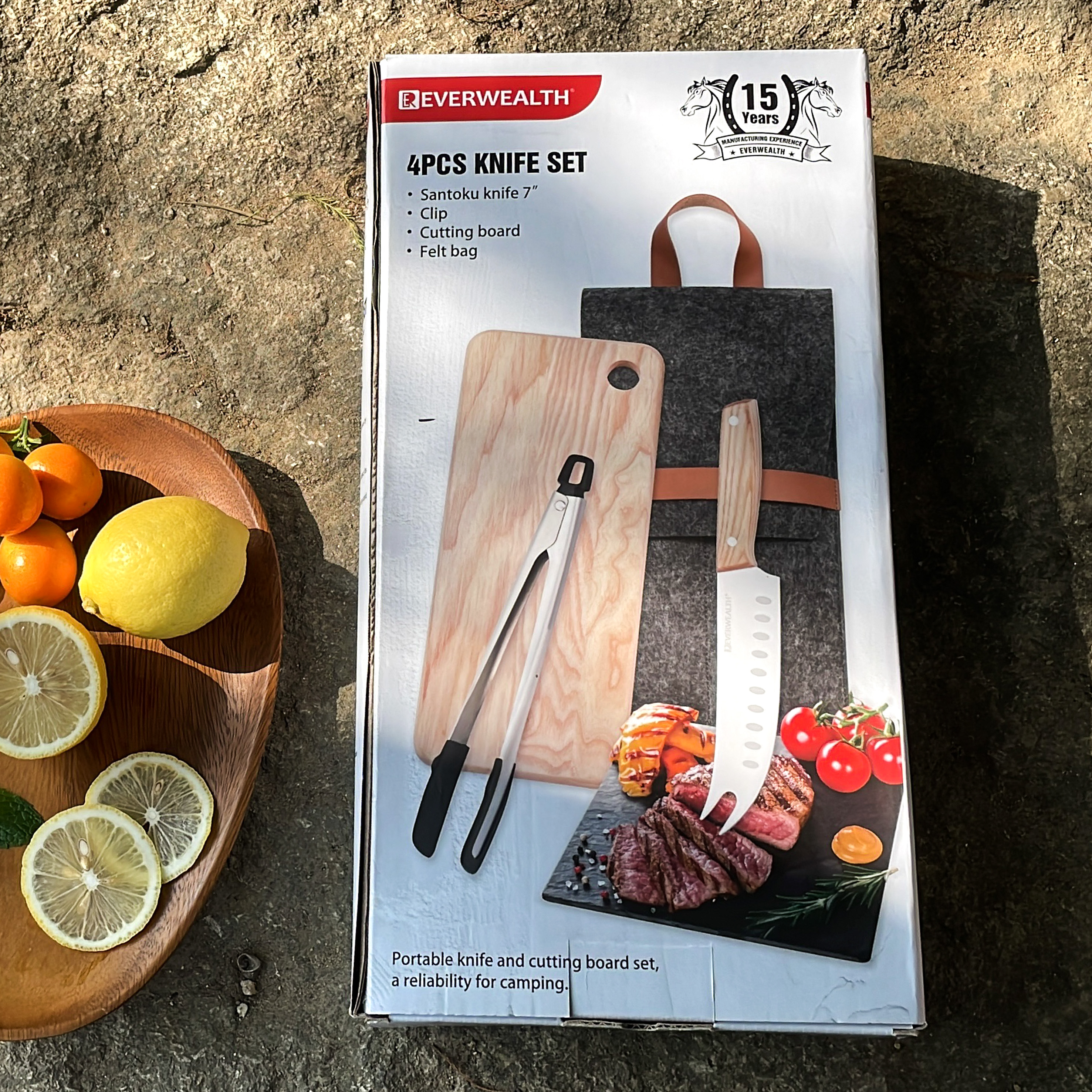 Newest Camping Cooking Set With Wood Cutting Board Portable Packaging Bag  - M031