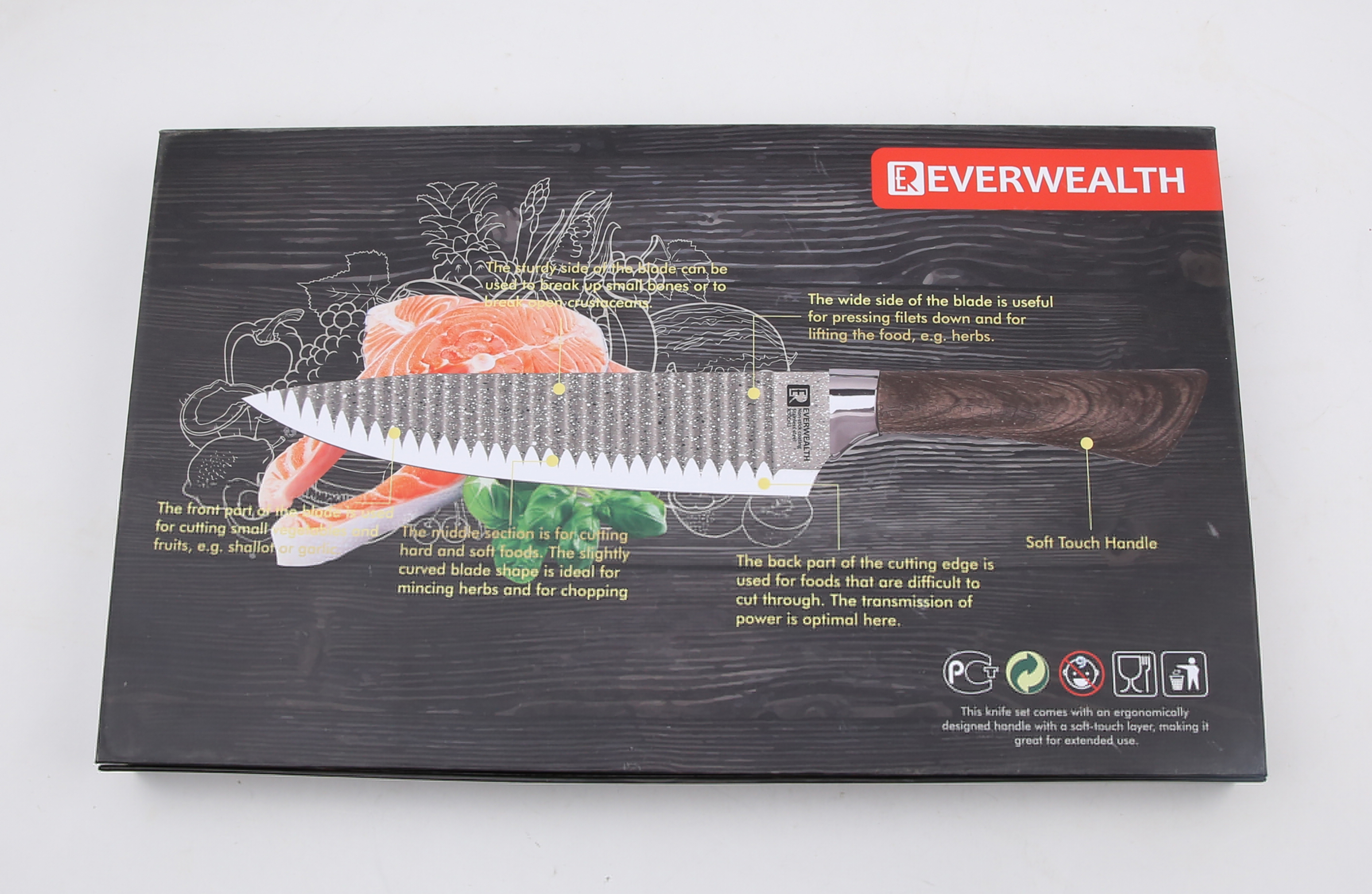 Wood Grain Coated Handle Kitchen Knife With Scissors And Peeler
