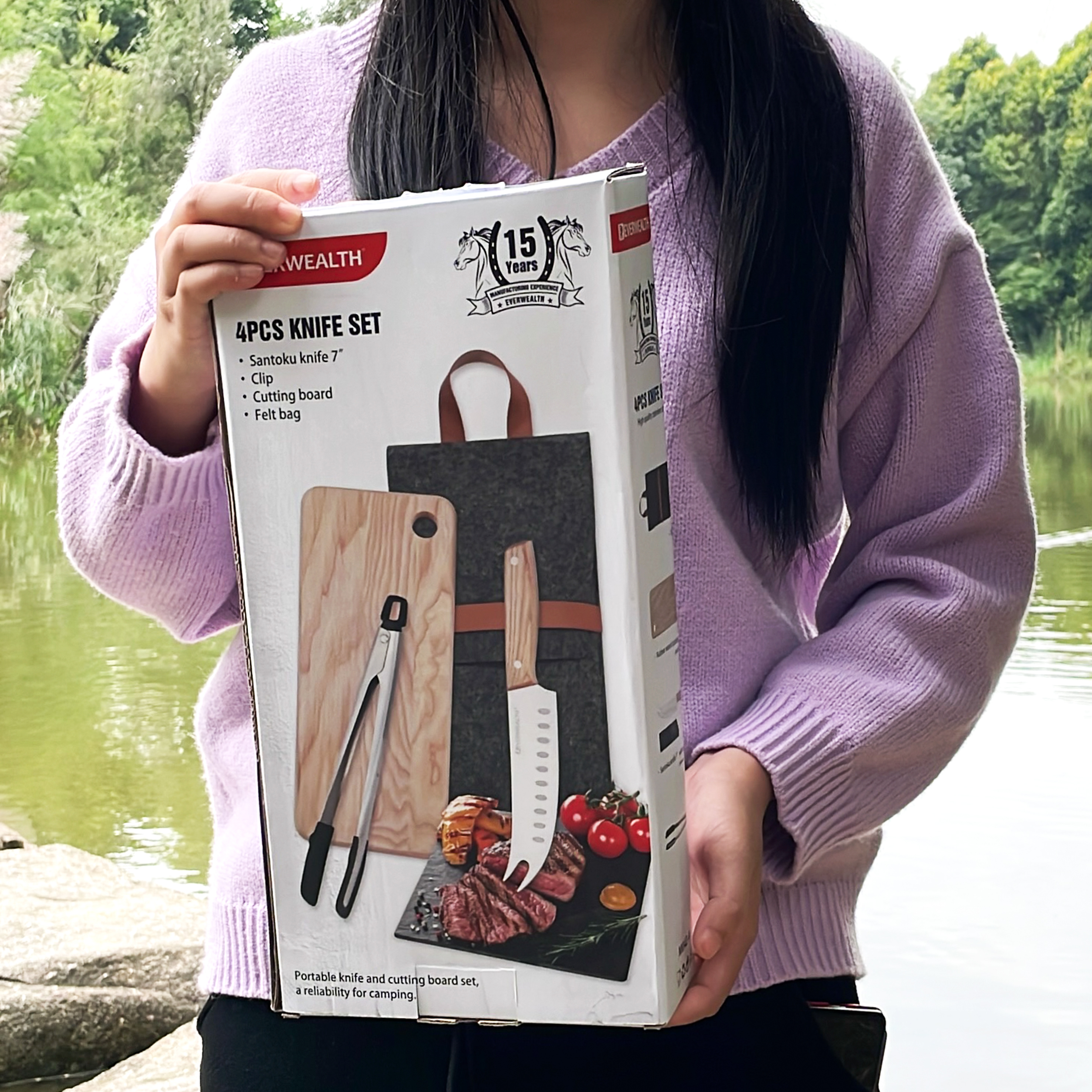 Newest Camping Cooking Set With Wood Cutting Board Portable Packaging Bag  - M031
