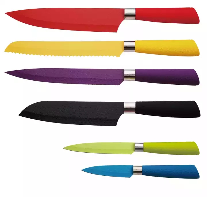 7 Pcs Colorful Stainless Steel PP+TPR Handle Kitchen Knife Set - AL-0008