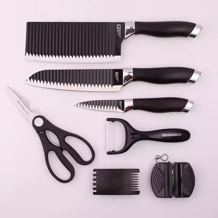 7 Pcs Embossed Non-Stick Kitchen Knife Set With Scissor - ER-0558