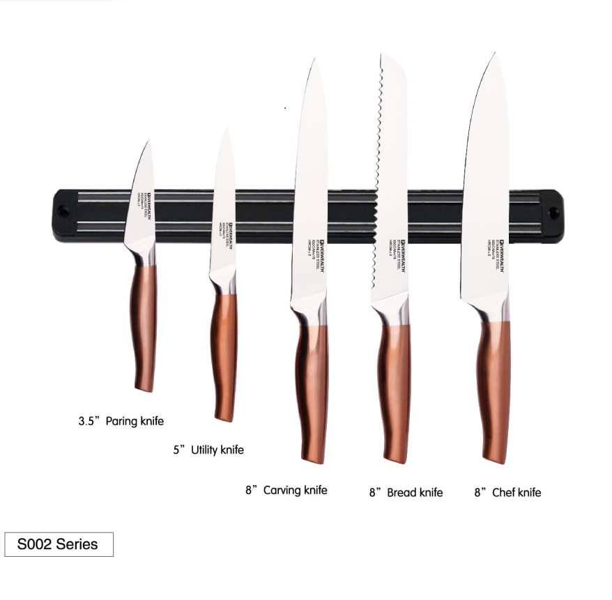 6 Pcs Kitchen Knife Set With Black Plastic Magnetic Knife Holder - S002