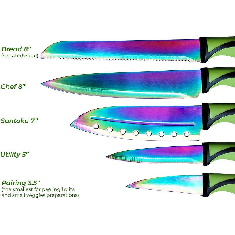 5 PCS Titanium Color Pakka Wood Handle Kitchen Knives Set With Magnetic Rack - P032-3