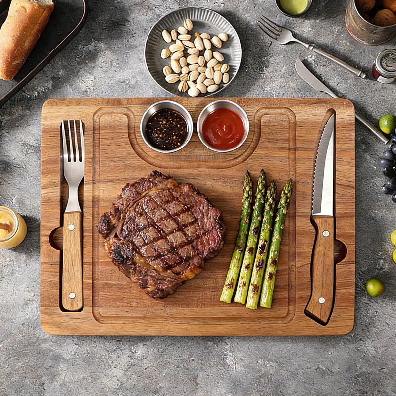 5pcs steak Knife Set with acacia cutting board