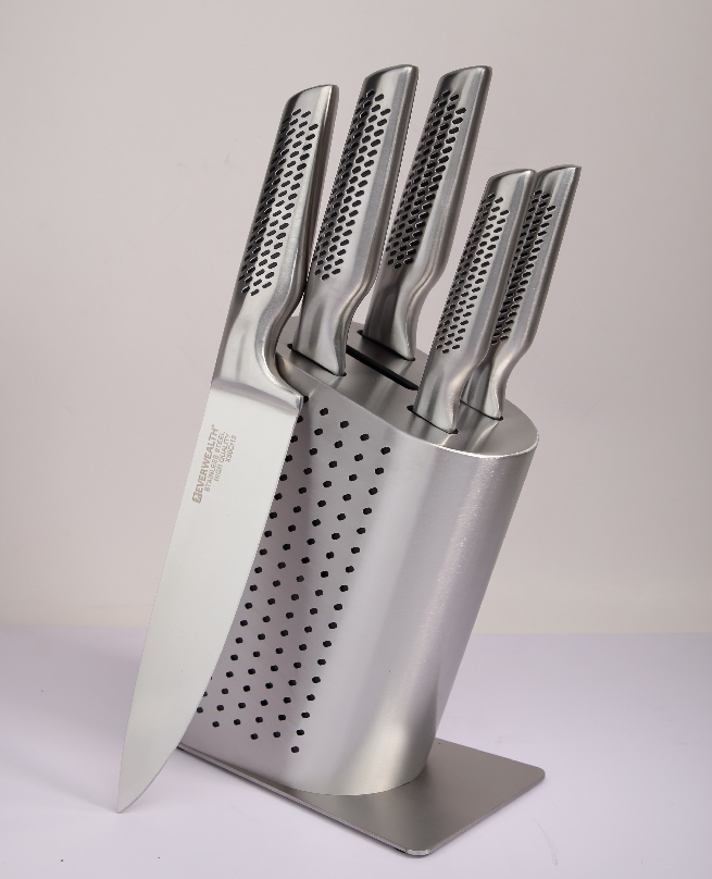 5 Pcs Hollow Handle Stainless Steel Knife Set with Stainless Steel Block- S021-1