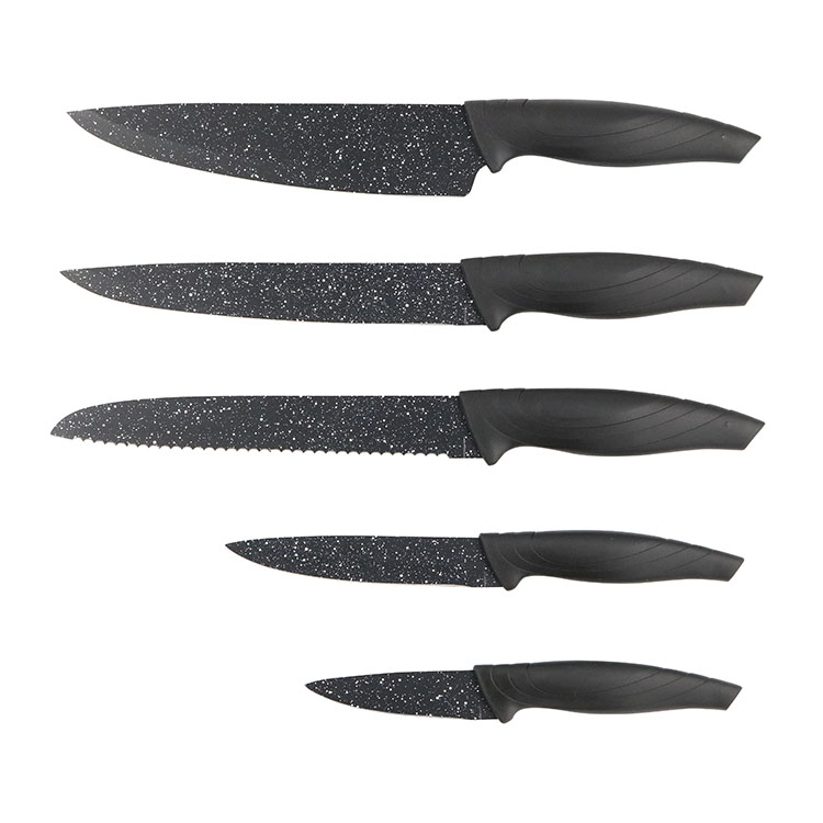 Plastic Handle Black Non-Stick Coating Blade Kitchen Chef Knives Set With Block - SP030-P-01