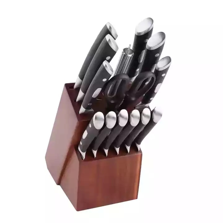 German Chef Knife Kitchen Knives Set With Rubber Wood Block - F048