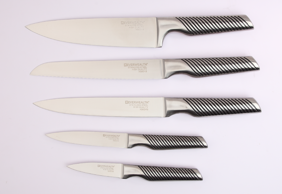 5 Pcs Hollow Handle Stainless Steel Knife Set with Stainless Steel Block- S021A
