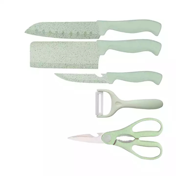 5 Pcs Wheat Straw Kitchen Knife Set With Scissors and Ceramic Peeler - P020