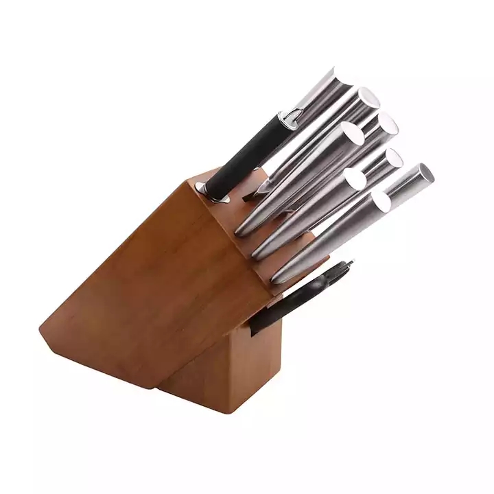 10 Pcs Stainless Steel Kitchen Knives Set With Wood Knife Block - S011B