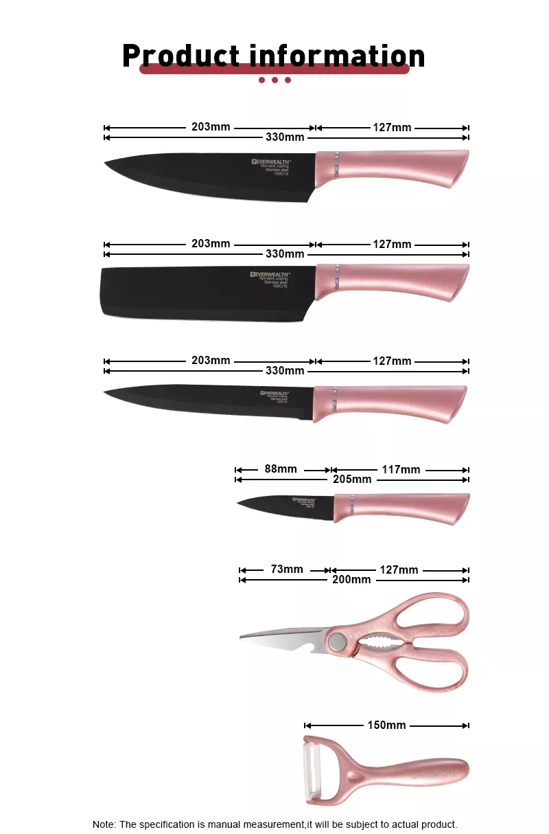 7 Pcs Stainless Steel Black Blade Knife Set With Cutting Board - ER-0628A
