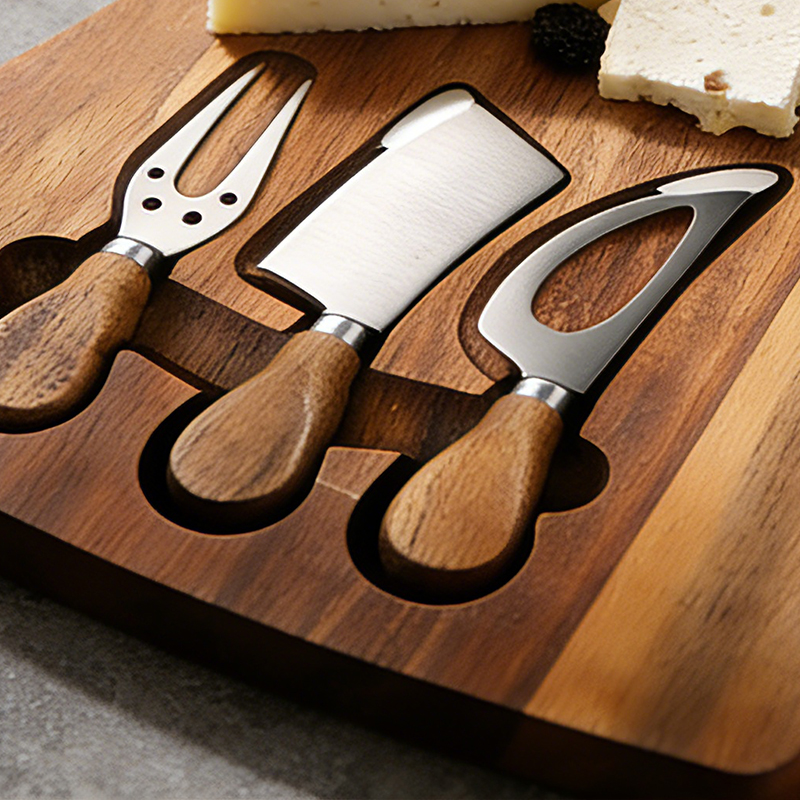4pcs cheese Knife Set with acacia wooden box