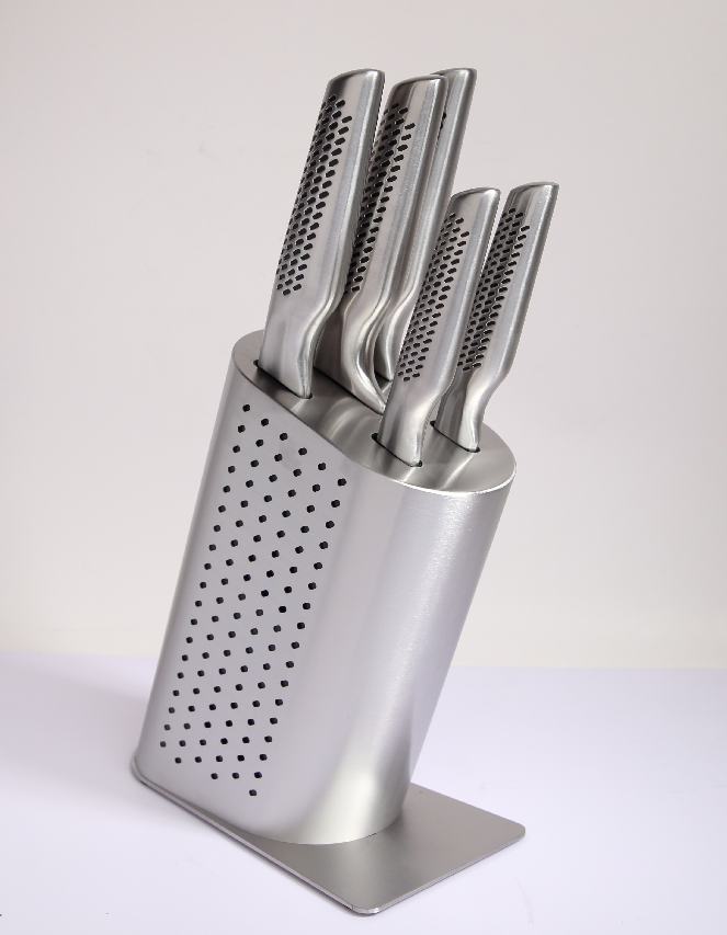 5 Pcs Hollow Handle Stainless Steel Knife Set with Stainless Steel Block- S021-1