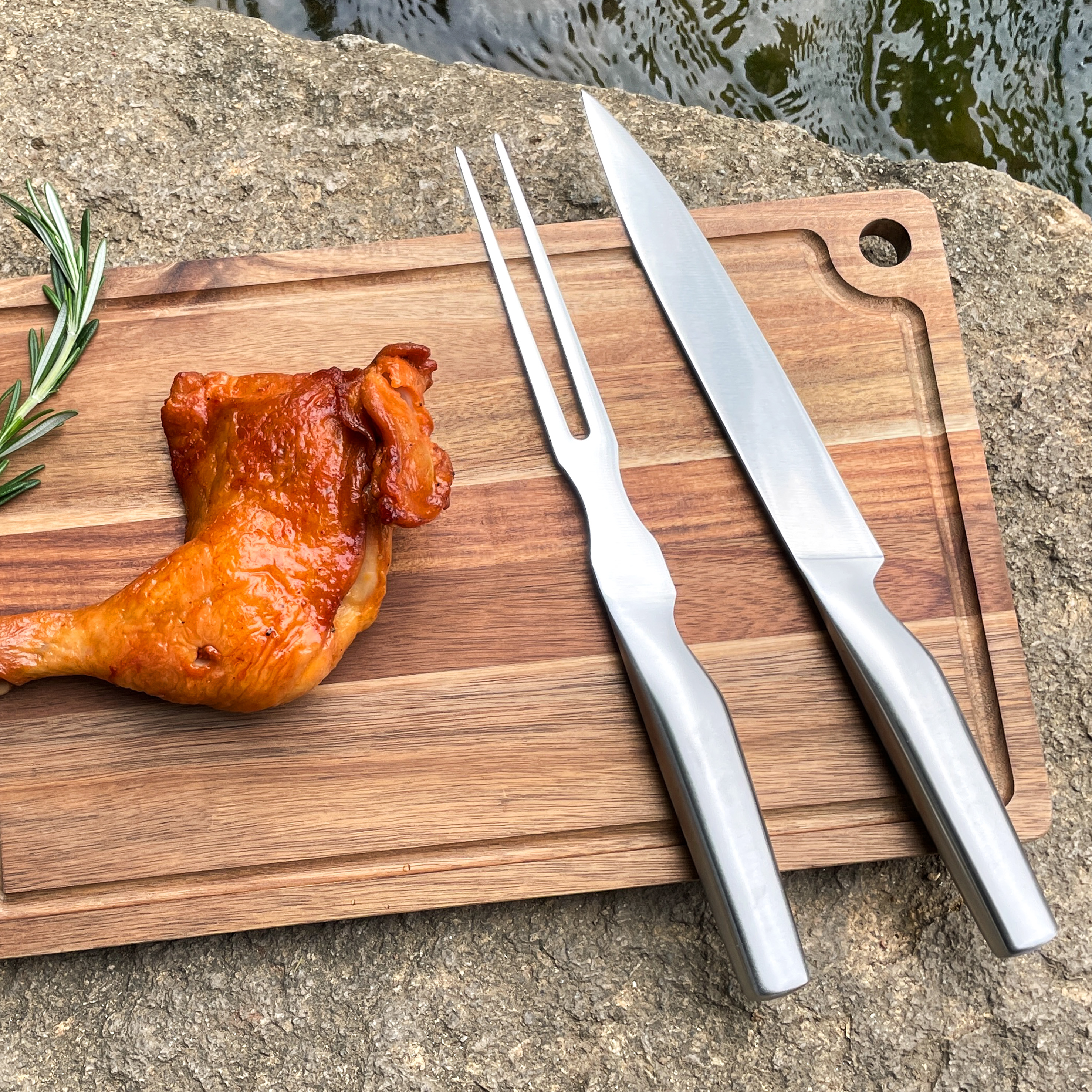 Chef's BBQ Slicing Knife Set With Meat Fork and Acacia Wood Cutting Board - S023A