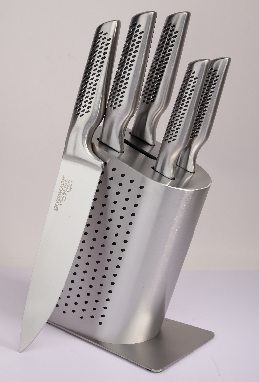 5 Pcs Hollow Handle Stainless Steel Knife Set with Stainless Steel Block- S021-1