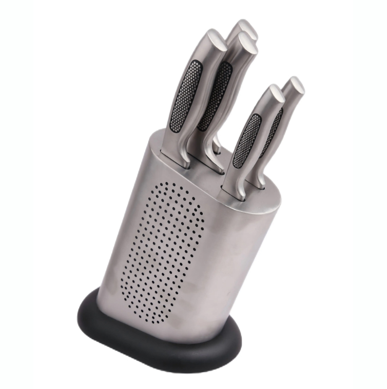 5 Pcs Hollow Handle Stainless Steel Knife Set with Stainless Steel Block- S016