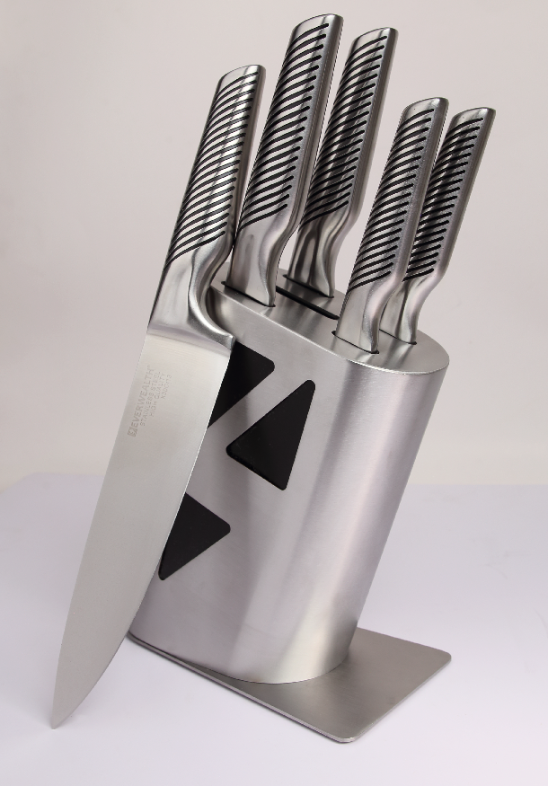 5 Pcs Hollow Handle Stainless Steel Knife Set with Stainless Steel Block- S021A