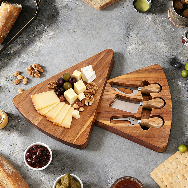 4pcs cheese Knife Set with acacia wooden box
