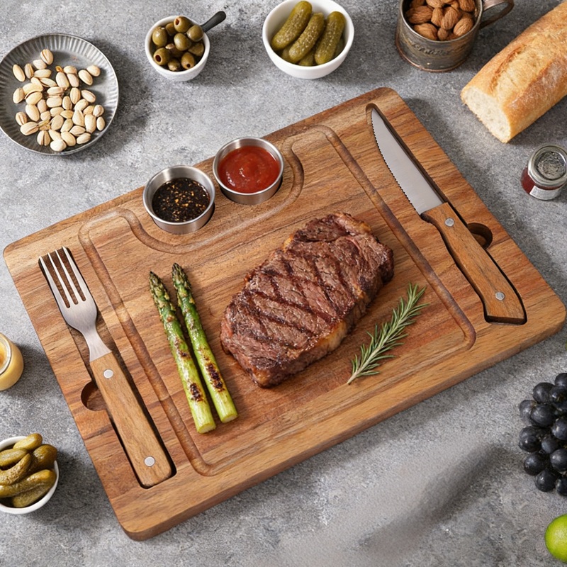 5pcs steak Knife Set with acacia cutting board