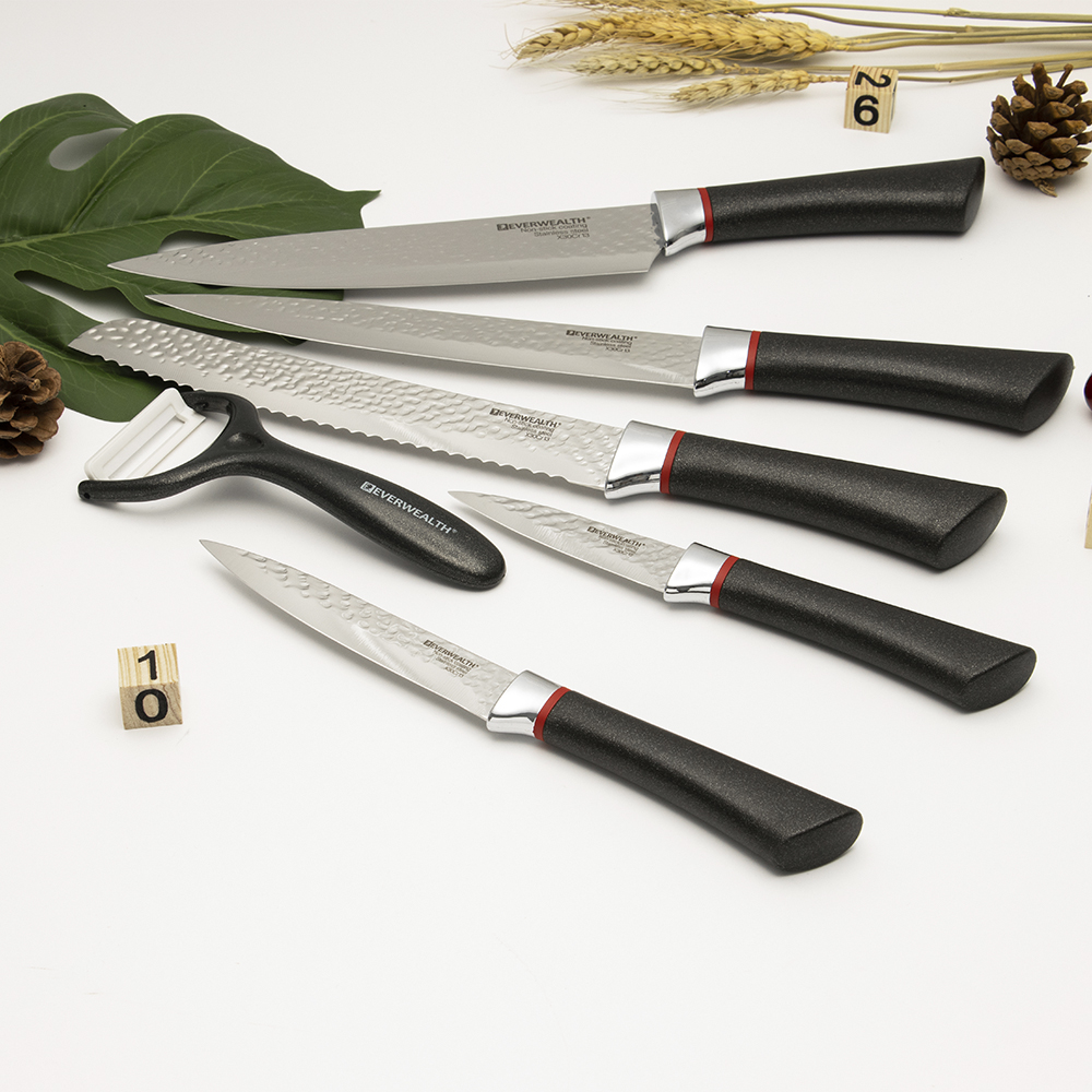 6PCS Black Plastic Handle Stainless Steel Kitchen Knife Set With Gift Box - ER-0632B
