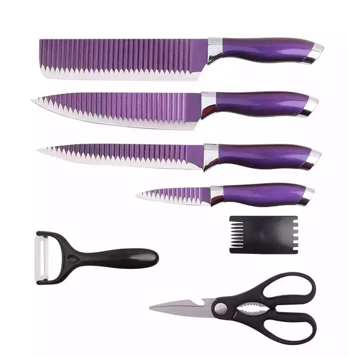 Chameleon Color Changing Non-Stick Coating Kitchen Knife Set With Scissor And Peeler - P045-C4