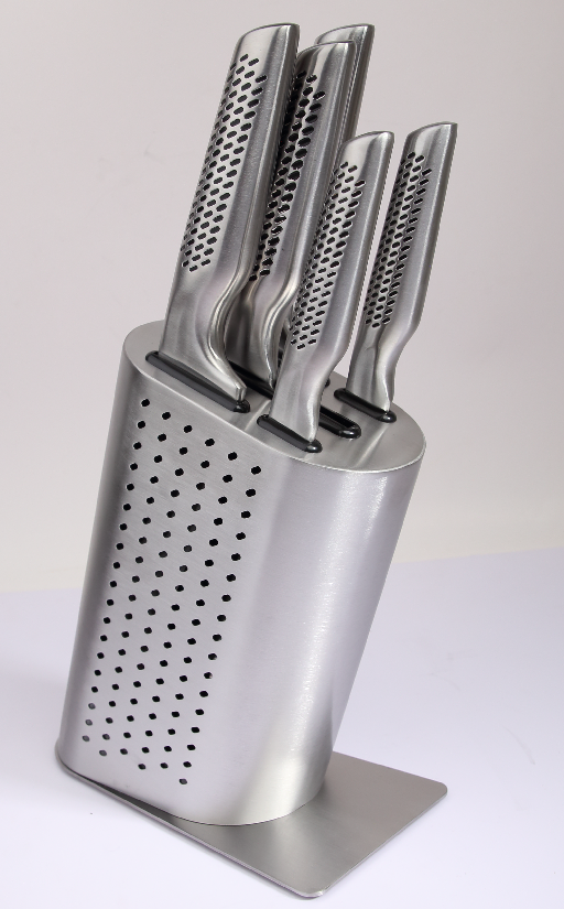 5 Pcs Hollow Handle Stainless Steel Knife Set with Stainless Steel Block- S021