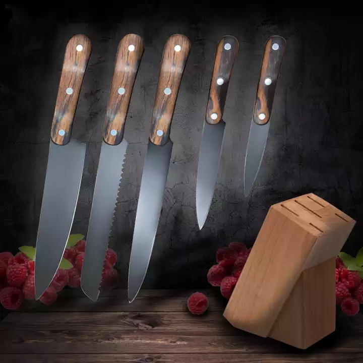 6Pcs Natural Pakka Wood Stainless Steel 3cr13 Kitchen Knife Set