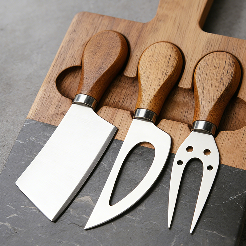 4pcs cheese Knife Set with acacia&rock plate cutting board