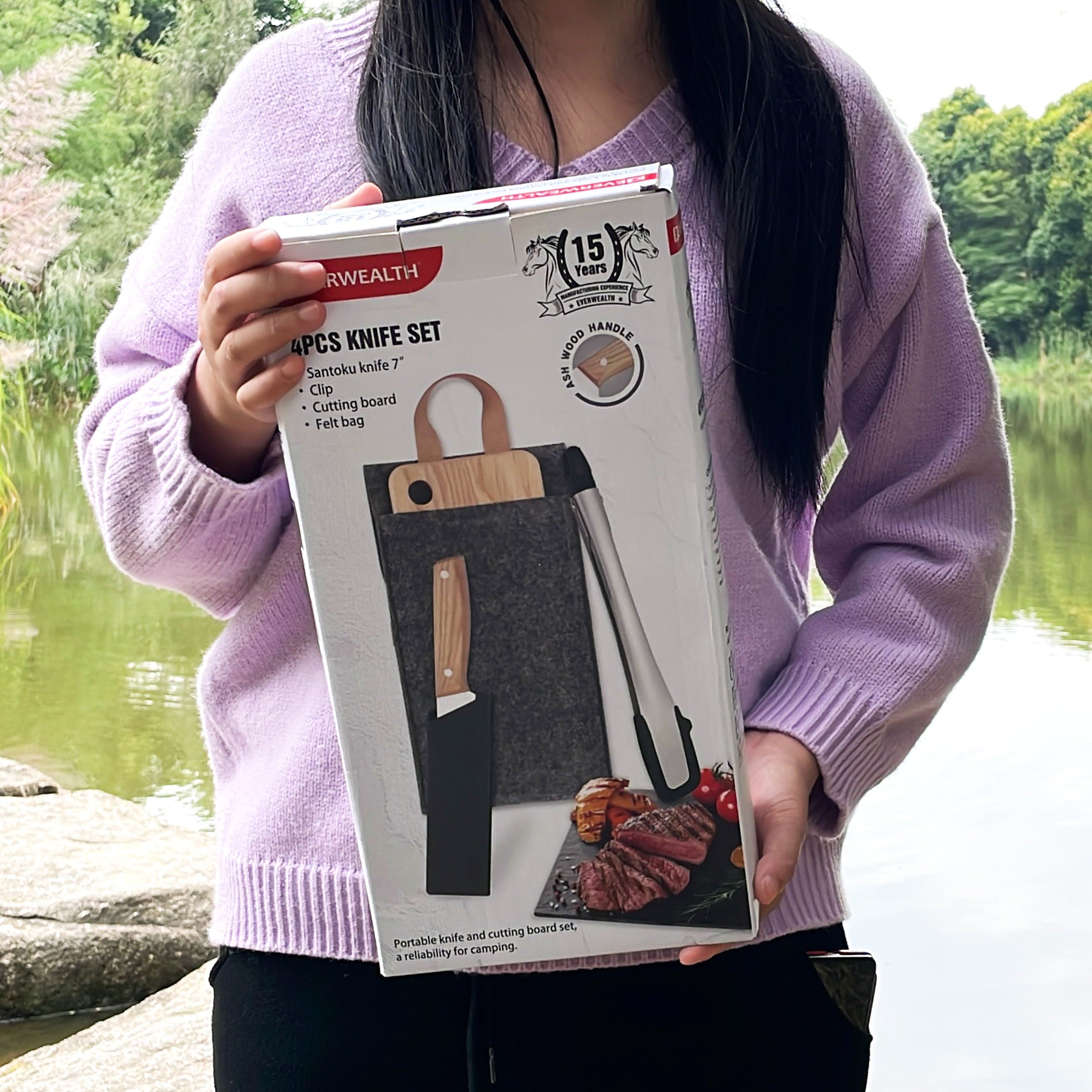 Newest Camping Cooking Set With Wood Cutting Board Portable Packaging Bag  - M031