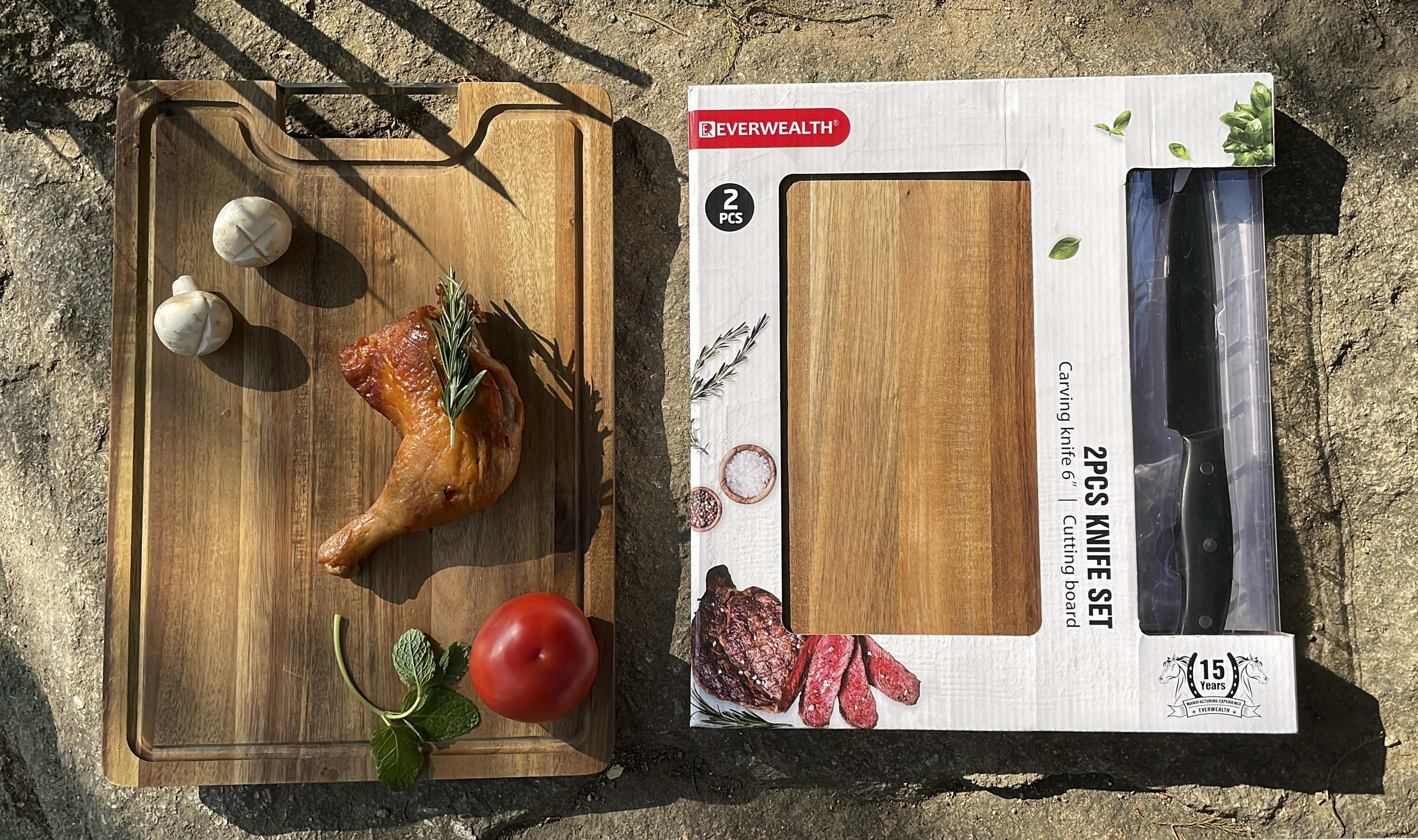 Professional Chef's Dishwasher Safe BBQ Slicing Knife With Acacia Wood Cutting Board - F047
