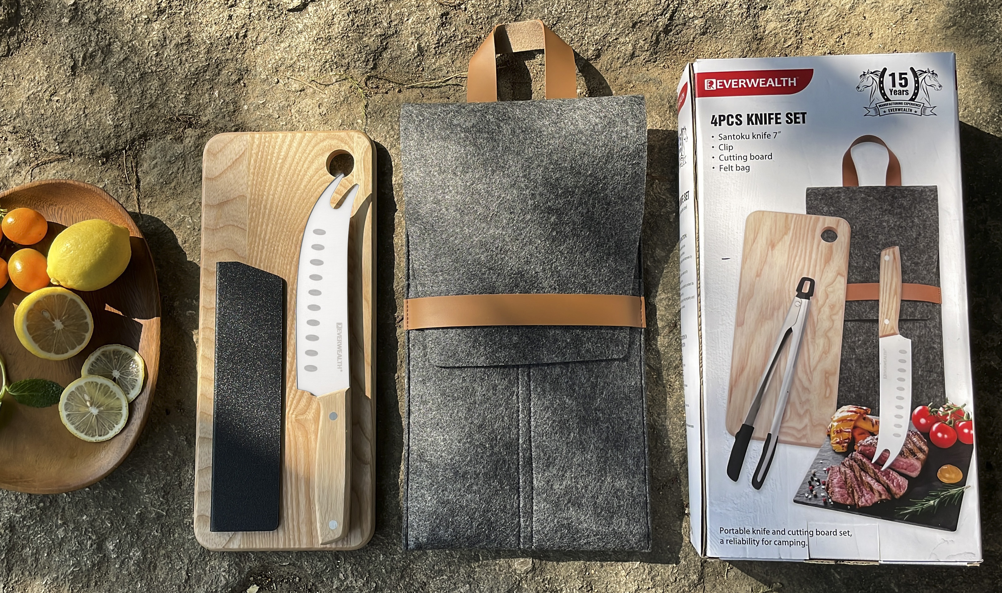 Newest Camping Cooking Set With Wood Cutting Board Portable Packaging Bag  - M031